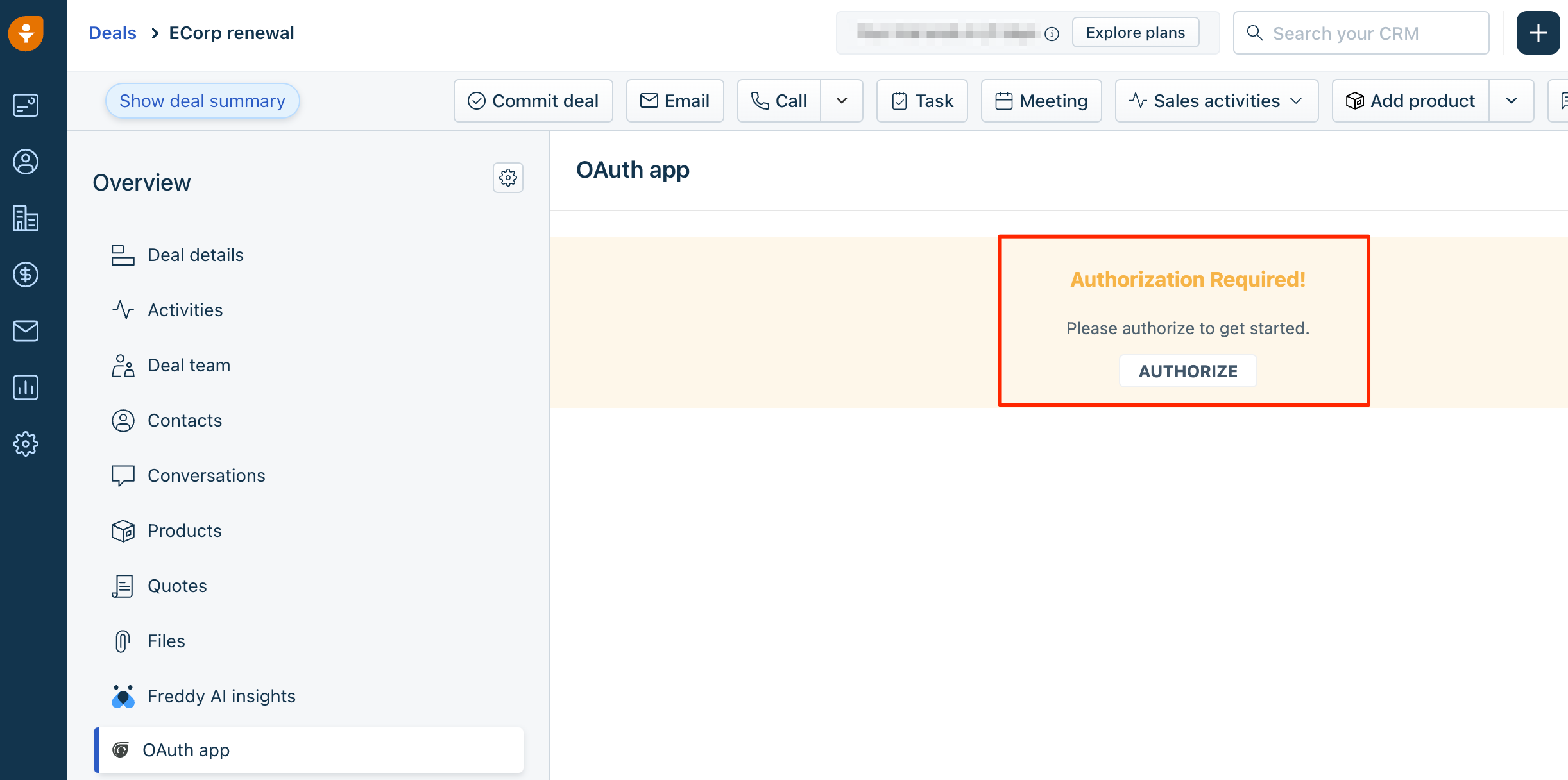 Image of a FWS OAuth app that requires authorization before first use