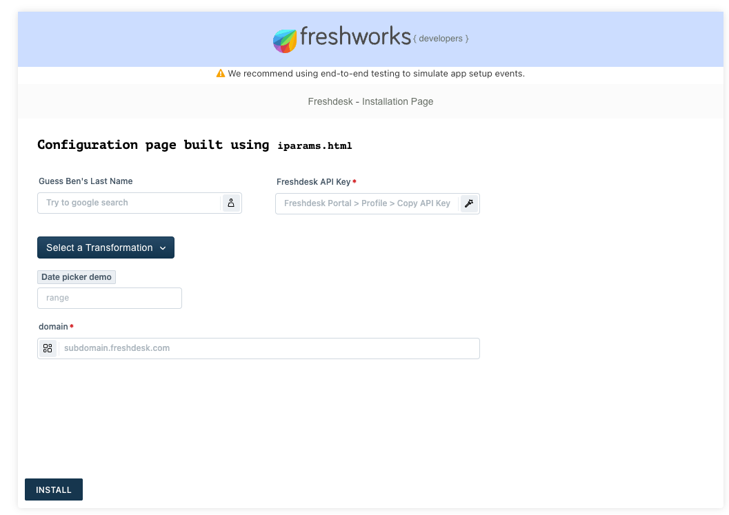 Image of the custom installation page