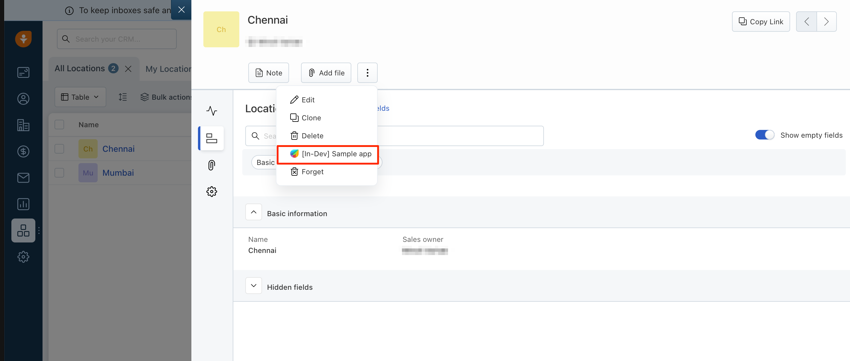 Image of app in the Custom Module page